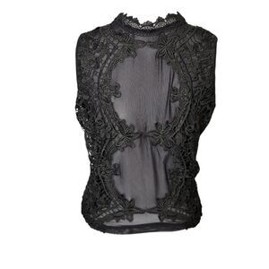 NWT Willow + Root Black Lace Mesh Sleeveless Top XS Whimsigoth Dark Coquette